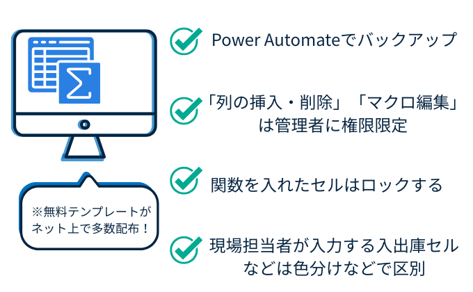 在庫管理　エクセル　テンプレを崩さないために