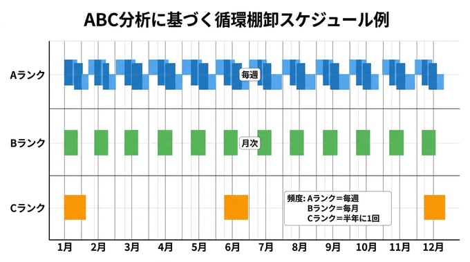 ABC分析に基づく循環棚卸スケジュール例