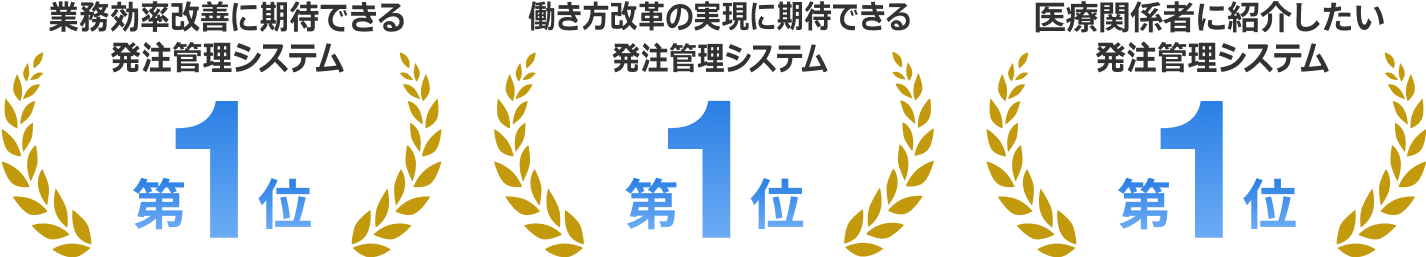 業務効率改善に期待できる発注管理システム第1位,働き方改革の実現に期待できる発注管理システム第1位,医療関係者に紹介したい発注管理システム第1位